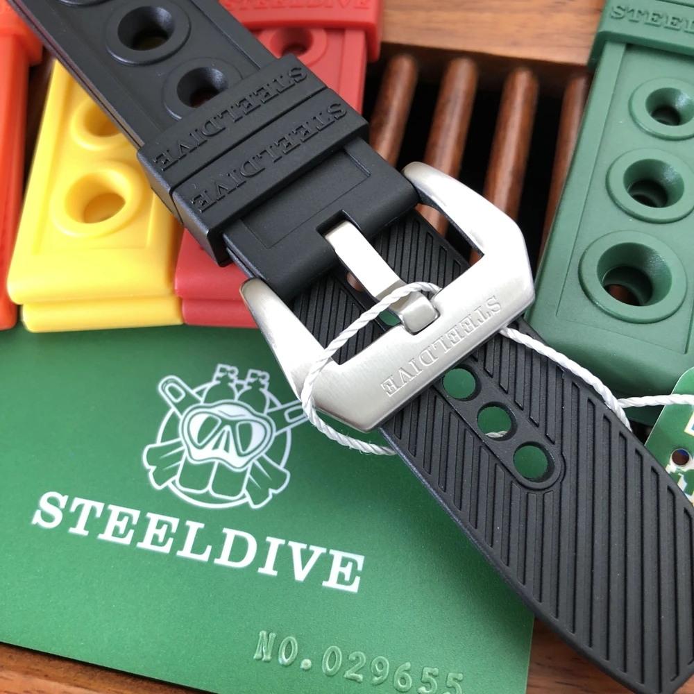 2021 New Arrivals STEELDIVE SD2201 Men's Diving Watch Official Strap 20mm/22mm/24mm Black Rubber Strap Blue Hole
