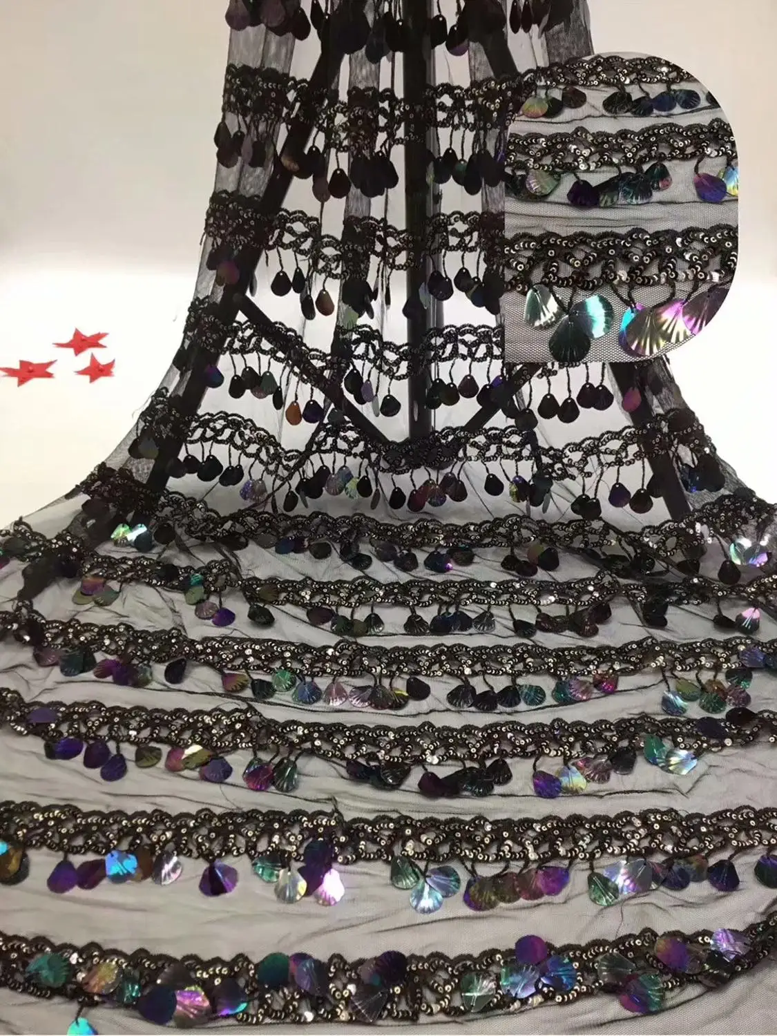 7 colros (5 ярдов/шт) бирюзовая черная африканская Тюлевая кружевная ткань оптом 3d