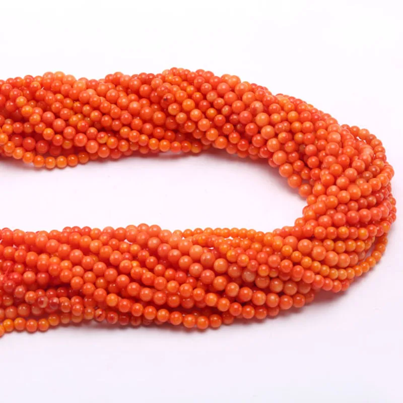 

JYX DIY High Quality 4-5mm Round Orange sea bamboo coral strands Loose String 16" handmade