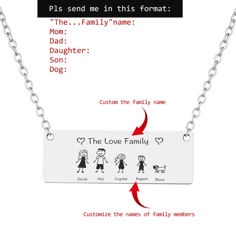 

Customiz Name Family Engraving Personalized Square Custom Name Necklace Stainless Steel Pendant Necklace sliver Gift