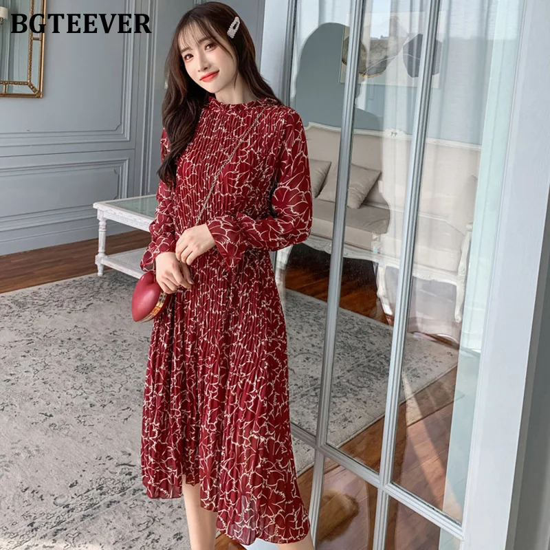 Универсальное свободное Плиссированное женское платье BGTEEVER с воротником