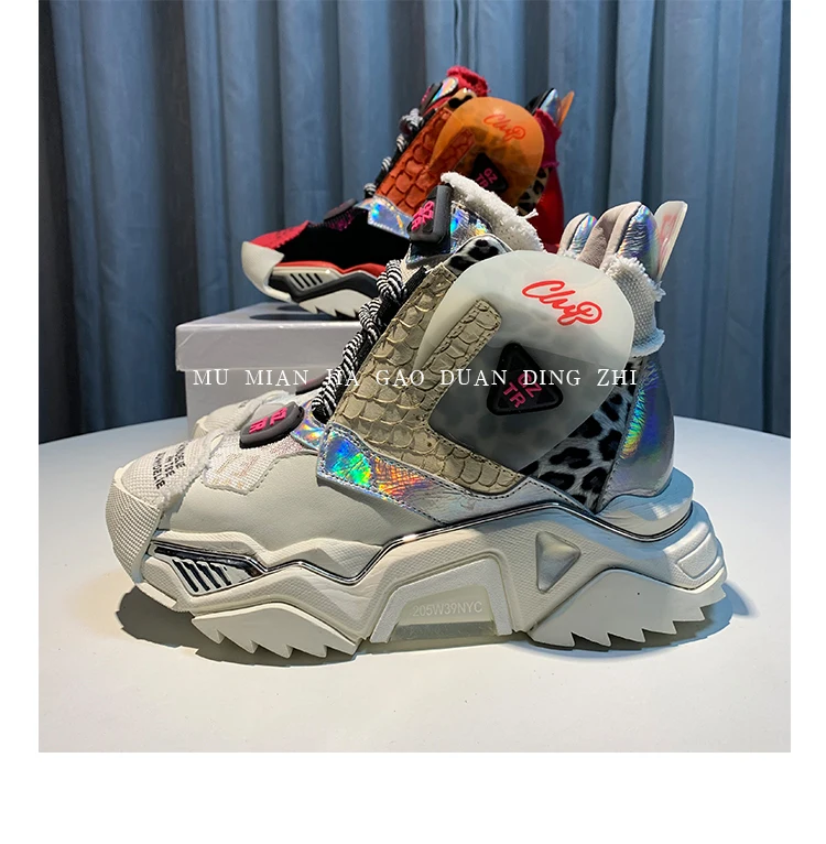 RY-RELAA women sneakers fashion high top sneakers ins wedge sneakers Genuine Leather rhinestone shoes white platform shoes