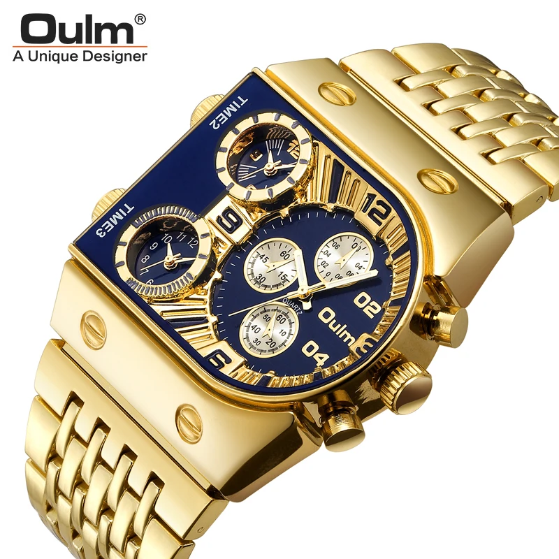

Luxury Gold Watch Men Stainless Steel Waterproof Men's Military WristWatch Big Dial 3 Time Zone Quartz Watches Mens Reloj Hombre