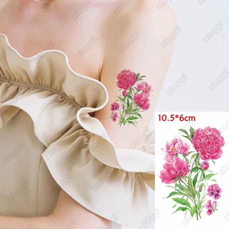 

Водостойкая временная татуировка-наклейка с изображением пикантных цветов, розовая роза, лист, для девочек, на руку, на запястье, имитация т...