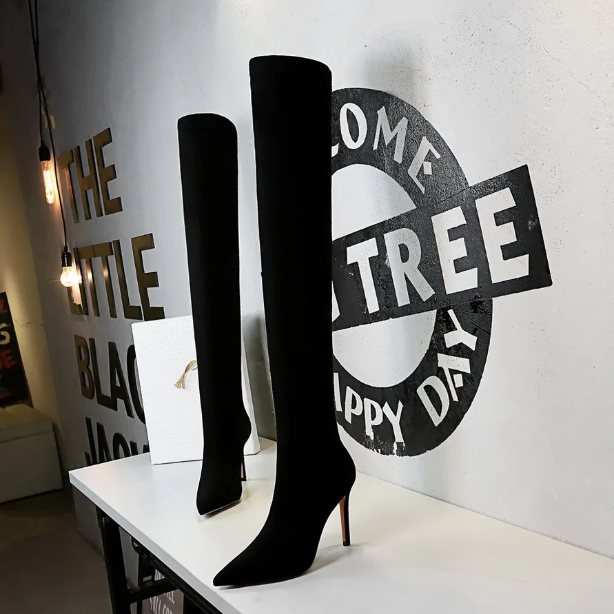 BIGTREE 2020 Модные женские модельные Полусапоги с острым носком выше колена на