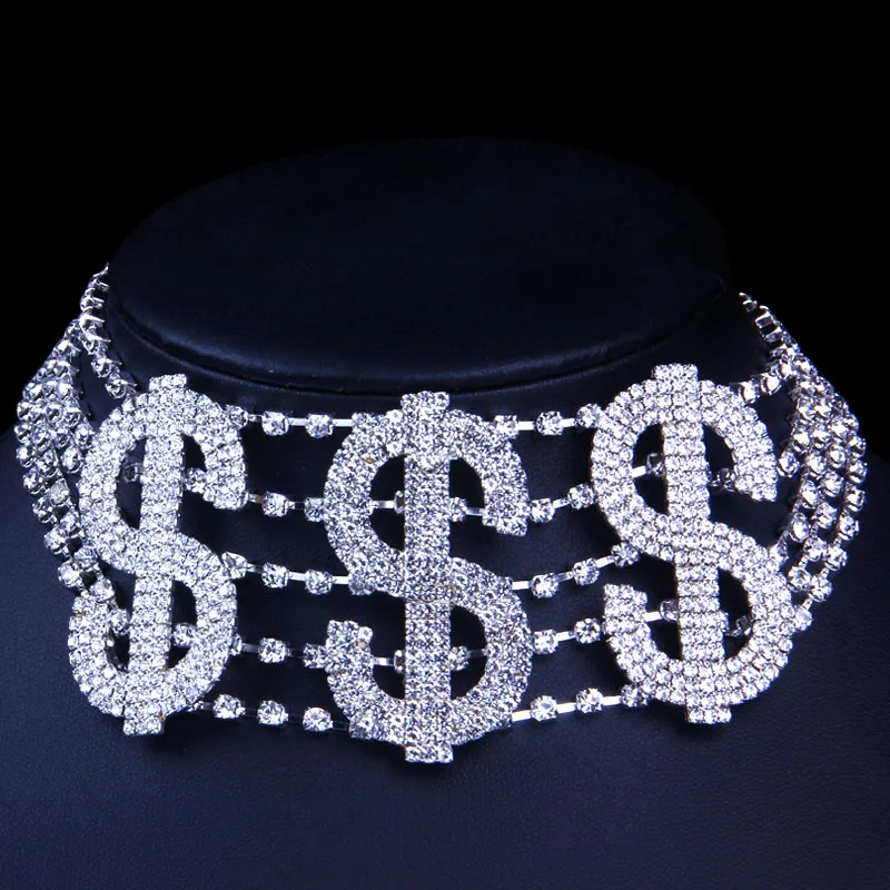 Фото Колье StoneFans Statement RICH Money Sign с крупными буквами из кристаллов и ринестонов для женщин Колье StoneFans Statement RICH Money Sign с крупными буквами из кристаллов и ринестонов для женщин