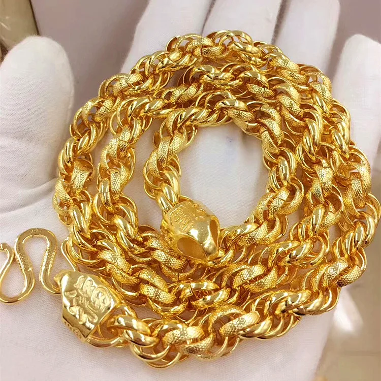 

103g,24inch Heavy Huge Mens Necklace 18K Gold Rock Hip hop Massive Chunky Lucky Rope Chain