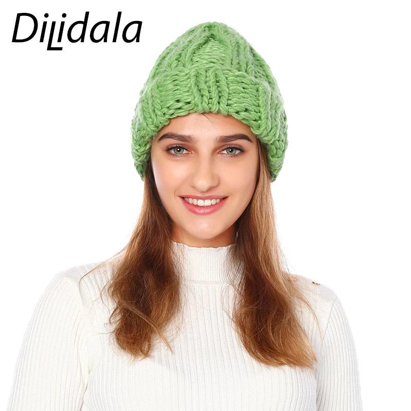 Dilidala осенне зимние шапки для женщин вязаная шапка зимняя однотонная простая из
