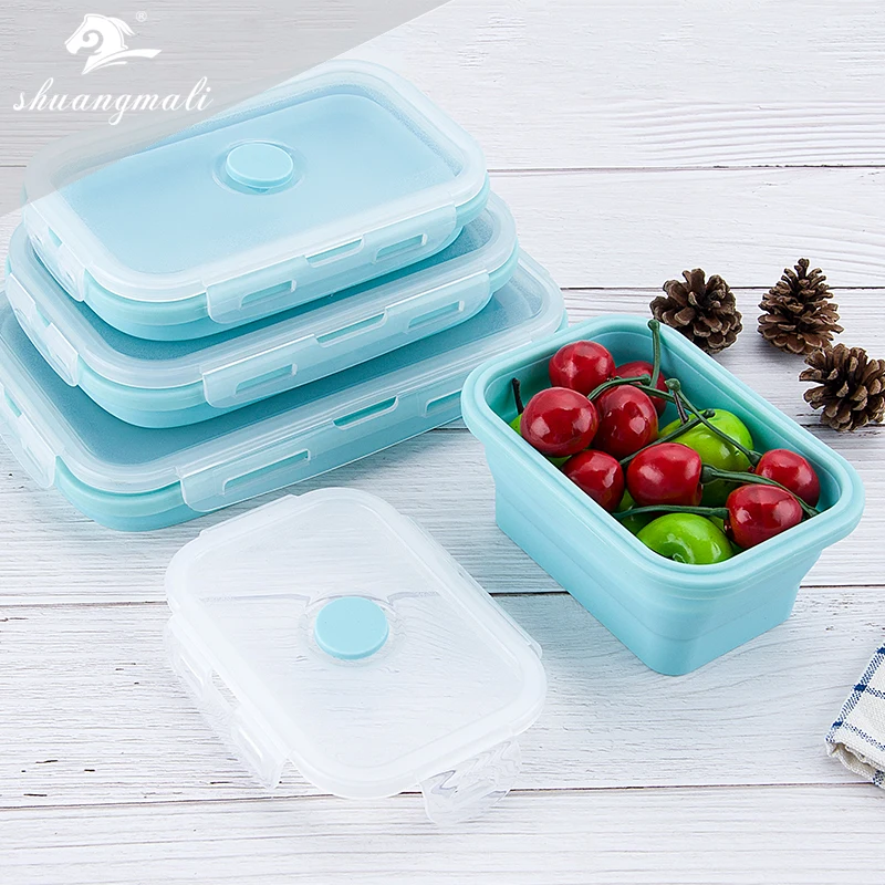 4 размера складной силиконовый контейнер для еды Портативный Bento Ланч-бокс