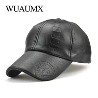 wuaumx high quality pu baseball cap for men solid faux leather cap autumn winter mens baseball hat trucker cap street wear