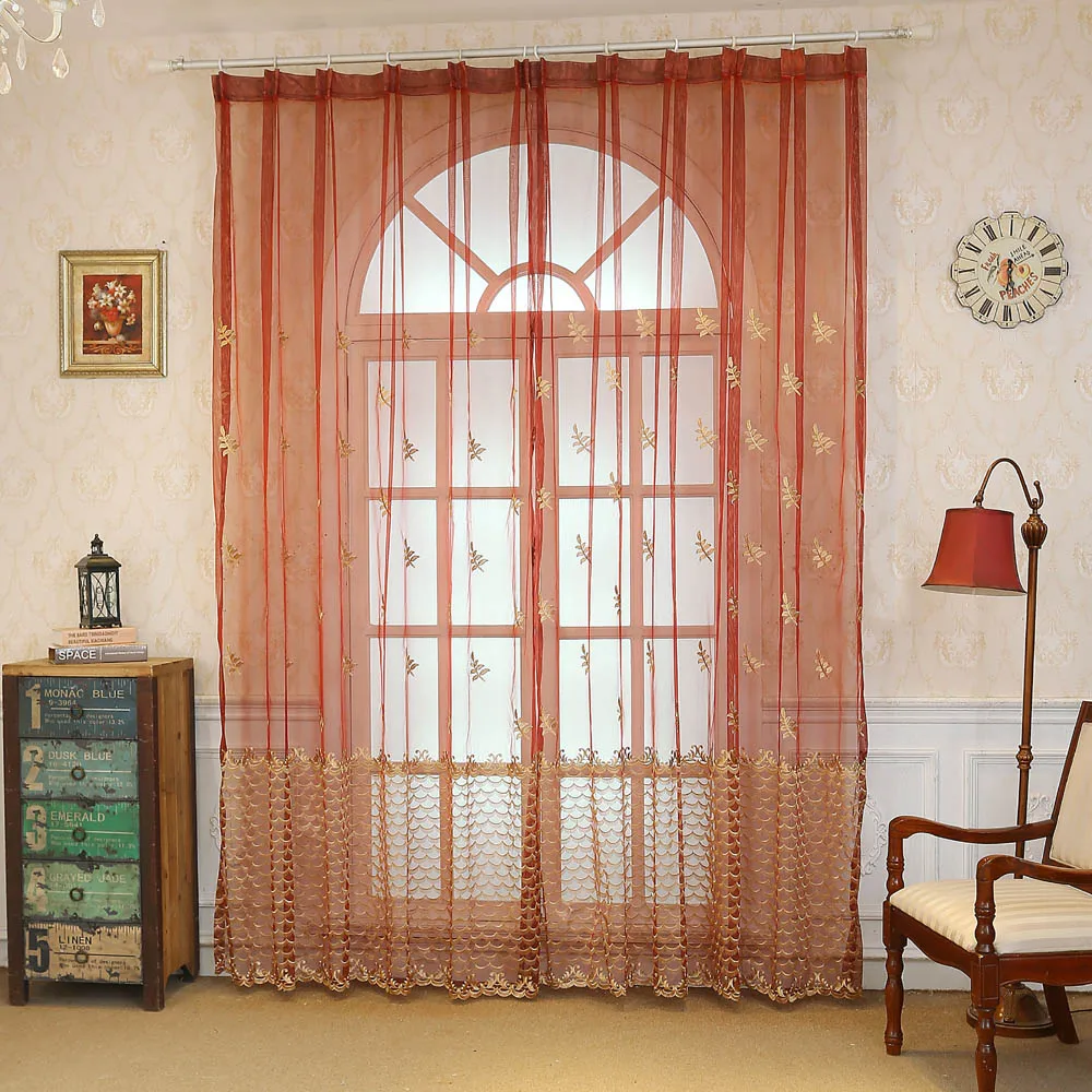 Красные занавески для гостиной бежевые тюлевые из вуали окон спальни обработки