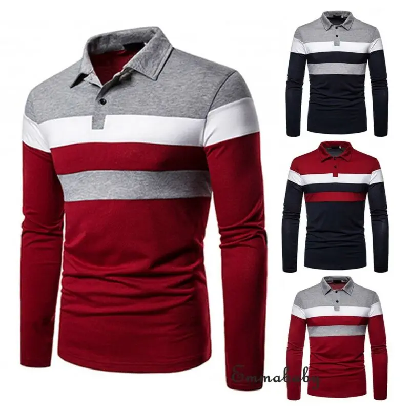 

ZOGAA Mens Casual Three-Color Stitching Lapel Shirts Long Sleeve Warm Stretch Slim Shirt Striped Print Shirt For Autumn S -2XL