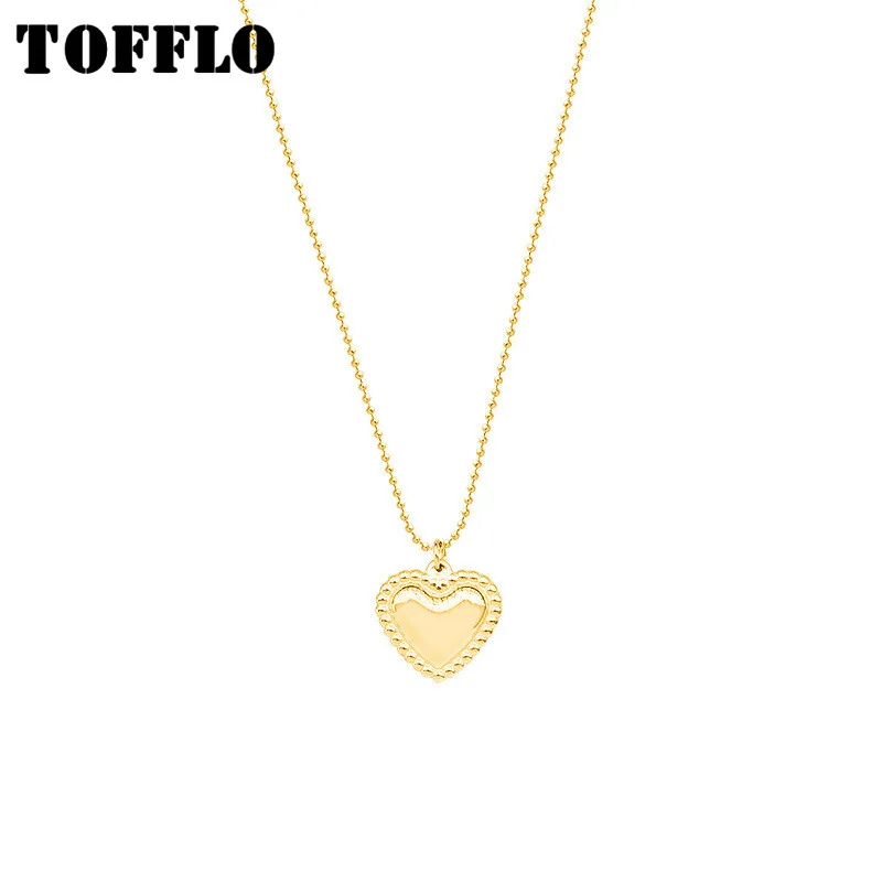 

TOFFLO Stainless Steel Lovers Heart-Shaped Necklace Female Clavicle Chain Simple Jewelry BSP761