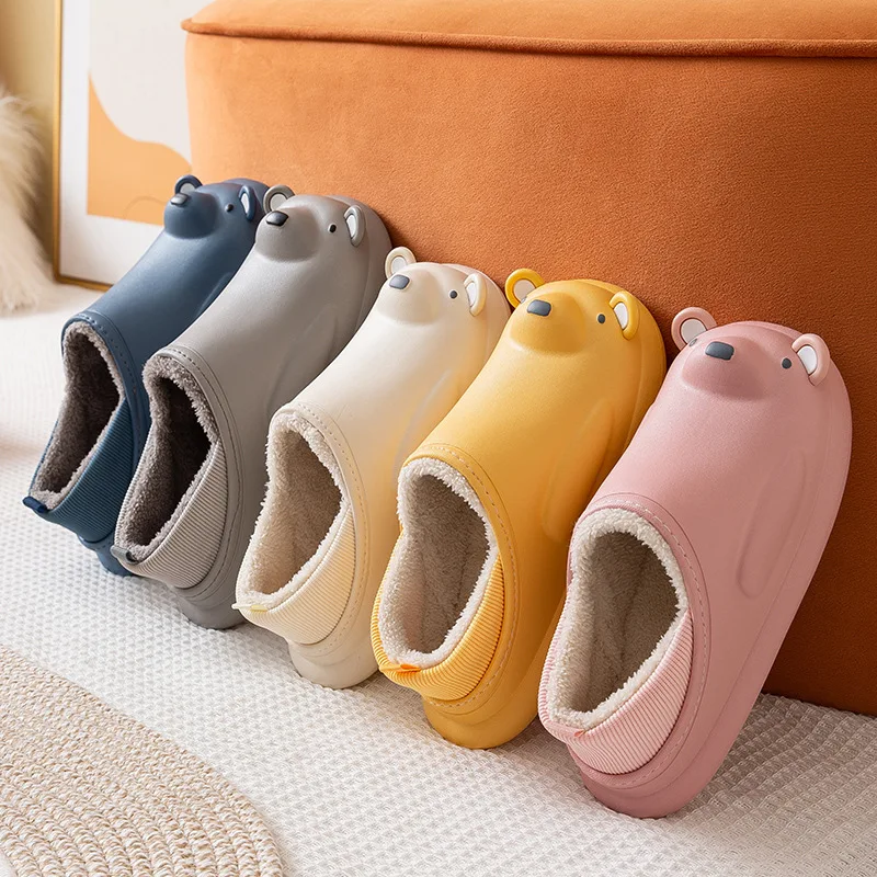 

Winter Men Women Couple Cotton Slippers EVA Warm Water Proof Non-Slip Soft Memory Foam Plush Thick Home Shoes Snow Boots Outdoor