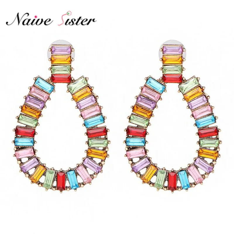 Разноцветные Круглые висячие серьги с кристаллами для женщин и девушек милые