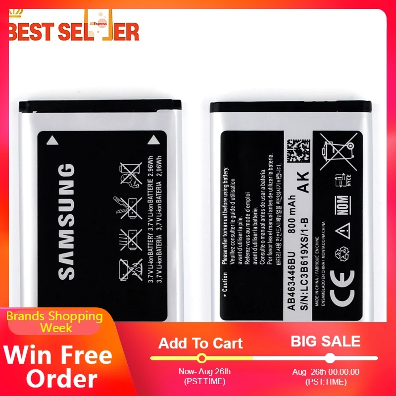 Сменный аккумулятор AB463446BU для samsung S139 M628 X520 F258 E878 E1200M E1228 подлинный Аккумулятор