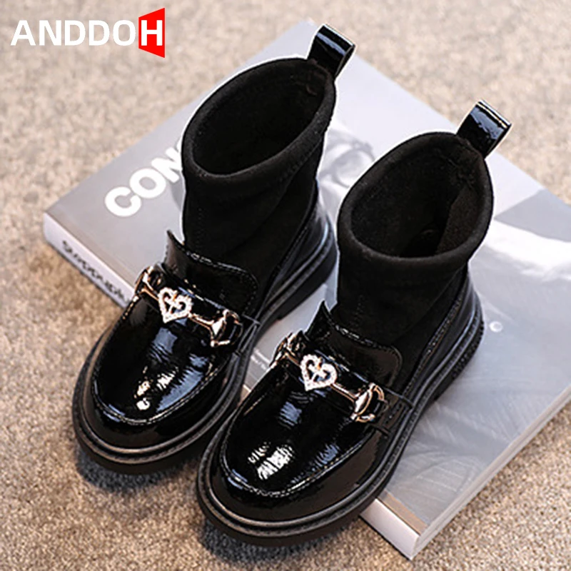 

Size 26-36 Girls Soft Bottom Black Martin Boots Children Leather Wear-resistant Waterproof Boots Kids Anti-slip Casual Shoes