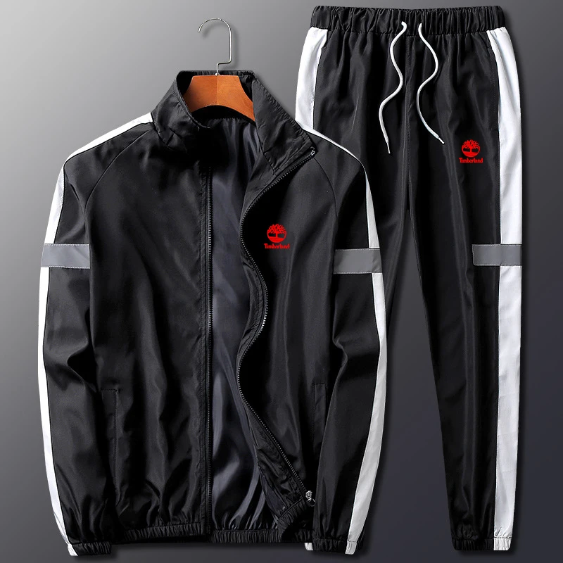 

Men Sets Spring Autumn 2 Piece Fashion Stand Up Collar Cardigan Jacket Contrast Casual Pants Mens Street Hip-hop Sports Suit