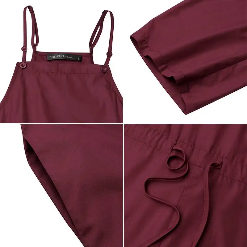 

2021 Summer Casual Jumpsuits ZANZEA Vintage Straps Harem Overalls Women Solid Lace Up Long Romper Female Dungarees Playsuit 5XL