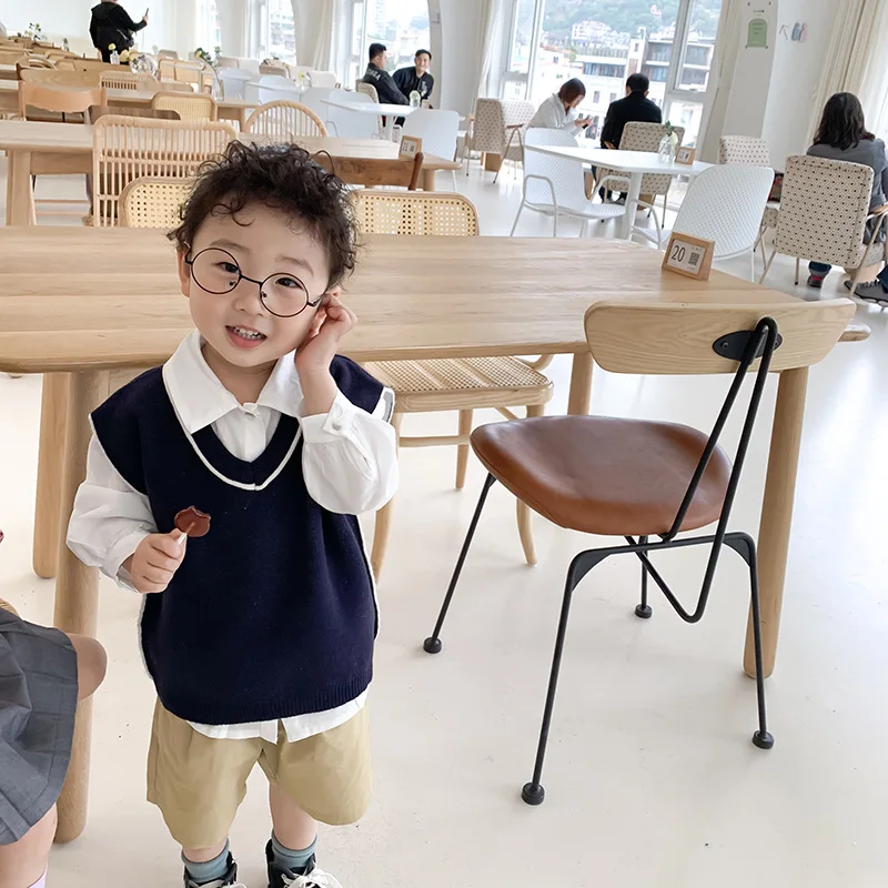 Весенне-осенние вязаные жилеты в консервативном стиле для мальчиков Детские