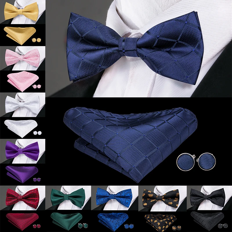 Бренд Hi Tie мужской галстук бабочка модный синий однотонный шелковый платок