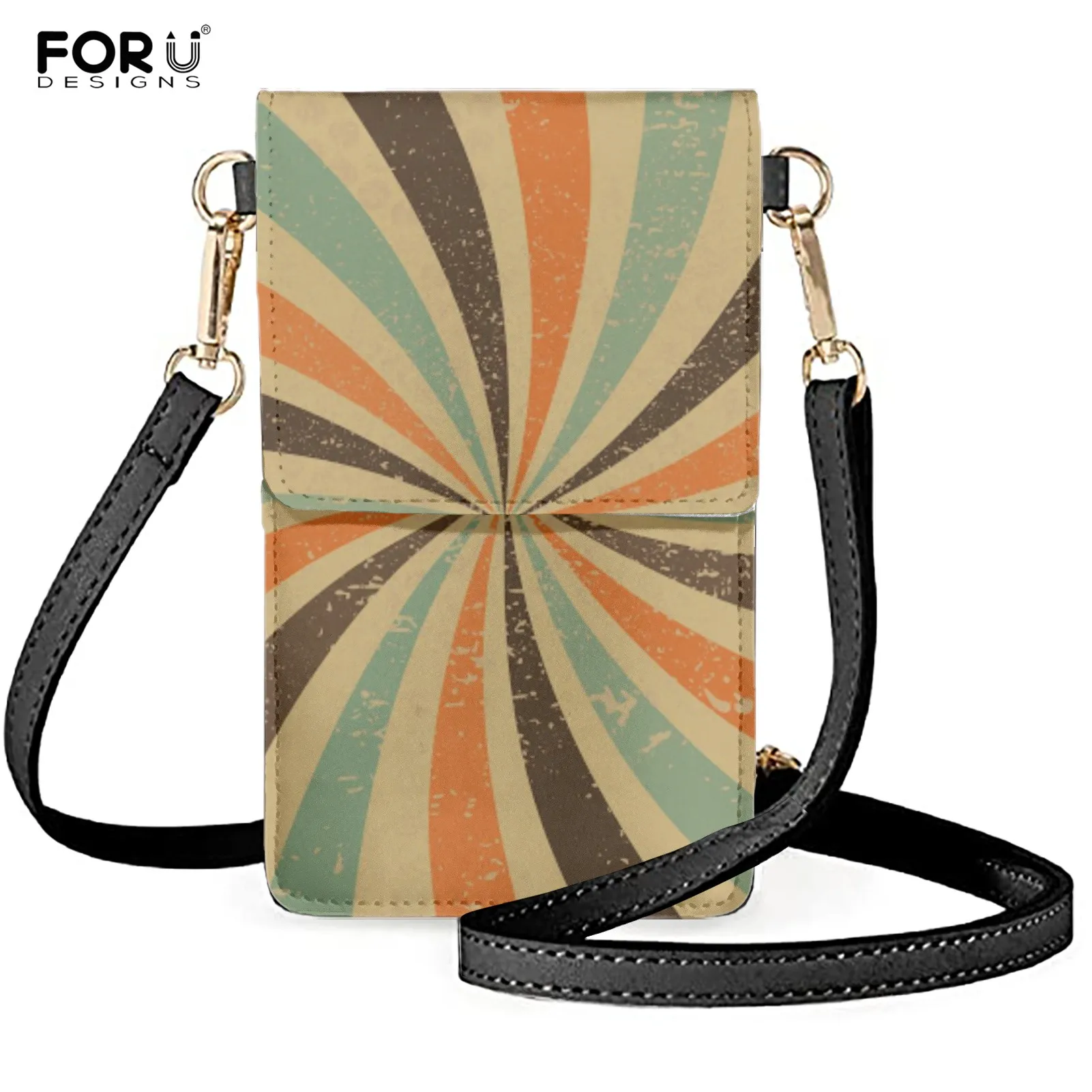 

FORUDESIGNS Lightweight Leather Mobile Phone Bag for Women Windmill Whirlpool Pattern Cell Phone Neck Pouch Shoulder Phone Case
