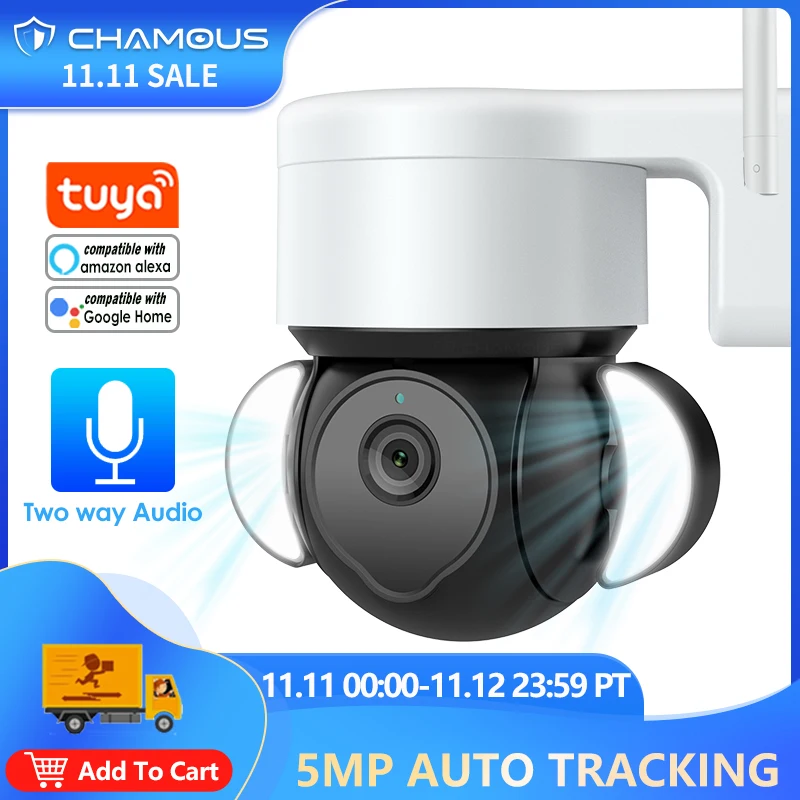 

5-мегапиксельная камера видеонаблюдения с Wi-Fi, мини-камера безопасности с подсветкой, Google Alexa Home PTZ, уличная камера с подсветкой bub