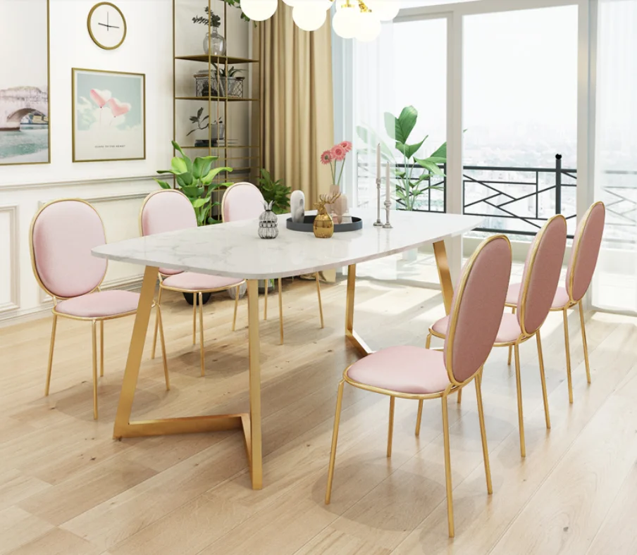 

Nordic style marble dining table home small apartment light luxury dining table and chair combination post-modern simple rectang