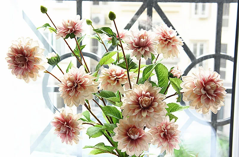 Роскошный длинный стебель Dahlia Guanyin Искусственные цветы из шелка DIY Свадебные украшения на день рождения Домашний декор для стола Флорес