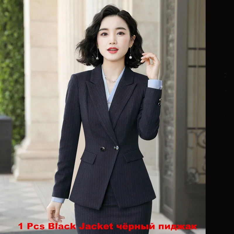 black jacket Полосатая юбка костюм профессиональный костюм офисный костюм для дам Униформа куртка с длинными рукавами юбка брюки формальная рабочая одежда 966 - Цвет: black jacket