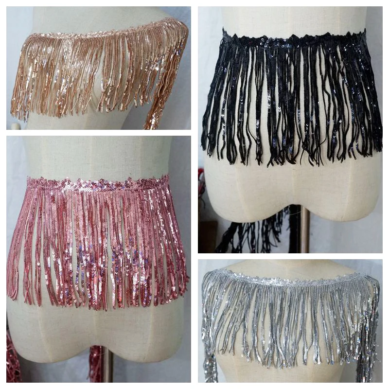 2 ярдов с блестками и бахромой кисточками кружево ткань отделкой вышитые шить на