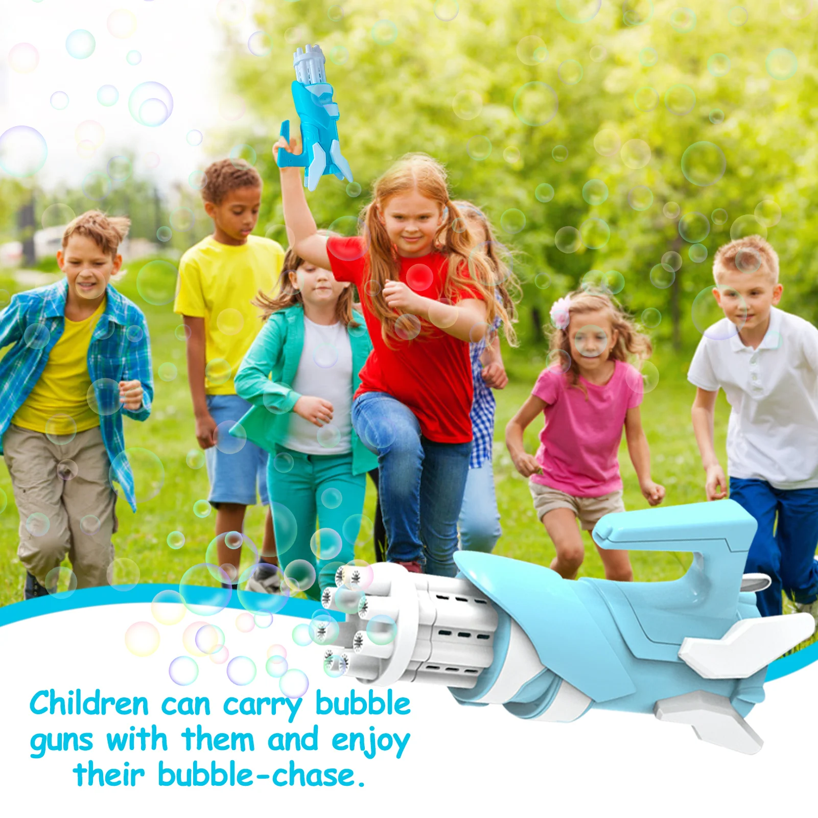 

Gatling Bubble Machine 8 Hole Bubble Gun Automatic Bubble Blower Summer Soap Water Bubble Machine 2-in-1 Electric Bubble Machine
