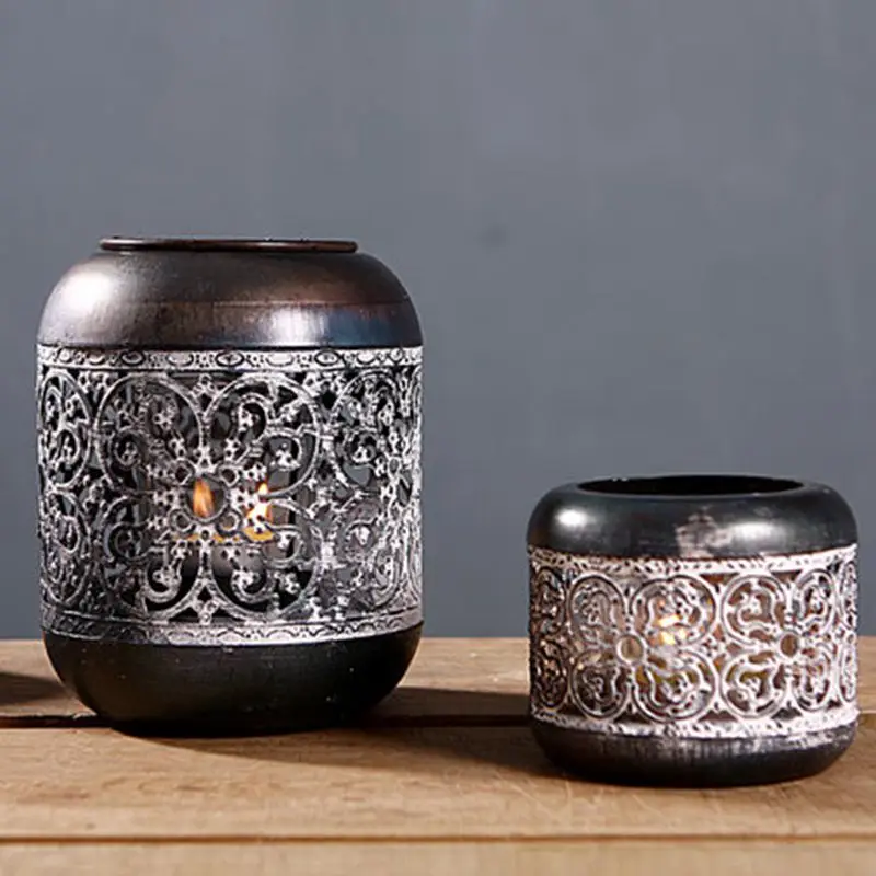 Китайский ретро ажурный Железный подсвечник маленький марокканский