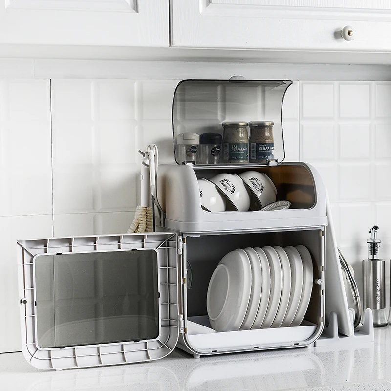 

Dish Storage Rack Large Capacity Tableware Chopsticks Drainage Holder Kitchen Drying Storage Box with Cover Multifunction