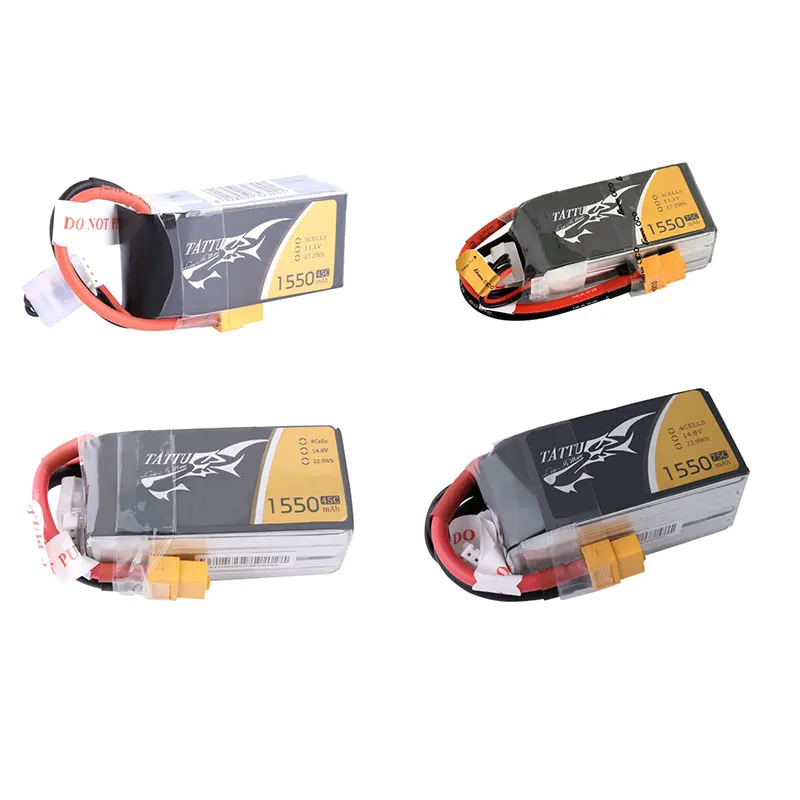 Литий полимерный аккумулятор Tattu 1300mAh 1550mAh Lipo 3S 4S 6s Racing Battery XT60 Plug 45C 75C Quadcopter FPV Drone RC