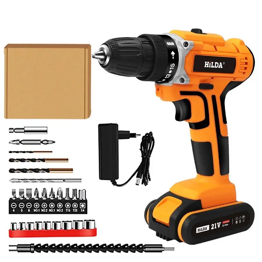 21V Household waterproof Electric Drill With Rechargeable Lithium Battery Screwdriver Cordless Power Tools | Инструменты