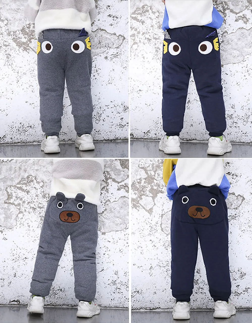 Зимние теплые штаны для мальчиков и девочек с мультяшным медведем котом длинные
