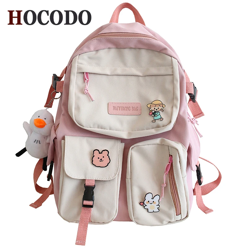 

HOCODO Fashion Multi-Pocket Women Backpack Contrast Nylon Backpack Large Capacity Anti-Theft Backbag Female School Bag For Teen