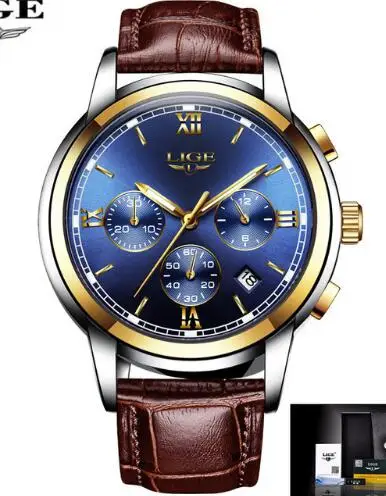 GOLD BLUE L LIGE, новые модные женские часы, женские Бизнес Топ брендовые полностью стальные водонепроницаемые кварцевые часы для девушек, часы Relogio Feminin - Цвет: GOLD BLUE L