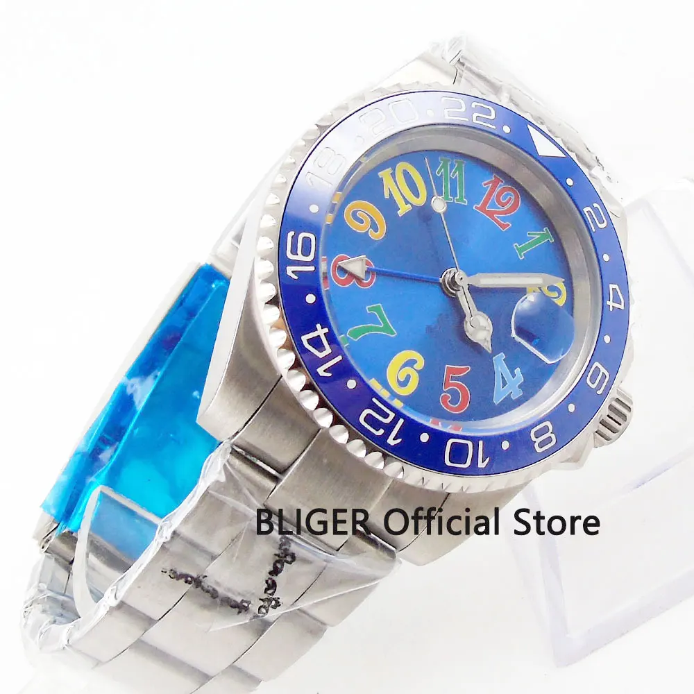 Сапфировое стекло блигер 40 мм синий стерильный циферблат керамический ободок