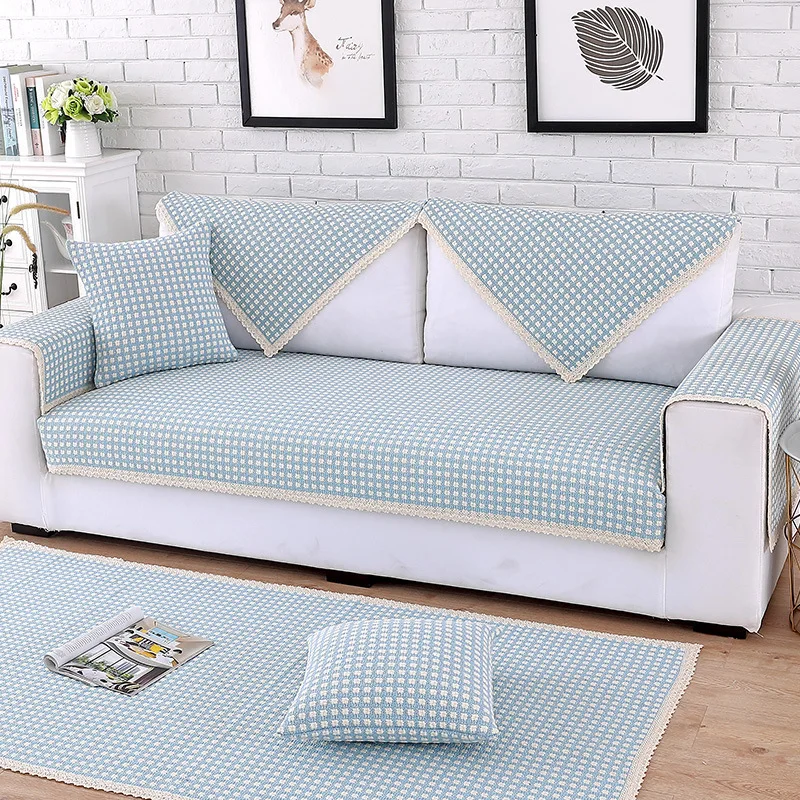 Всесезонное нескользящее покрывало для диванной подушки из хлопка и льна