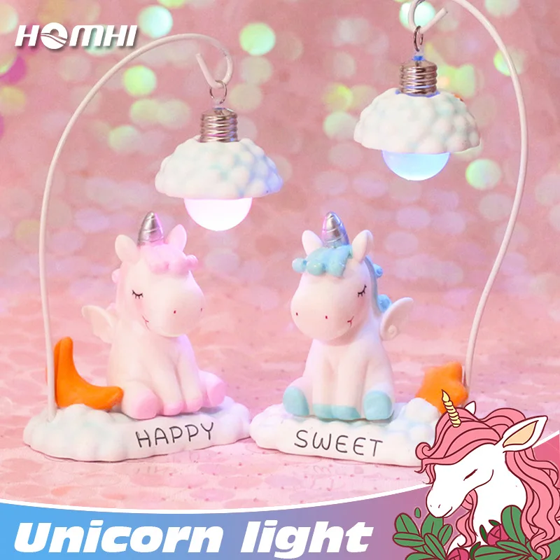 Детский ночник в виде единорога украшение для спальни розовая настольная лампа