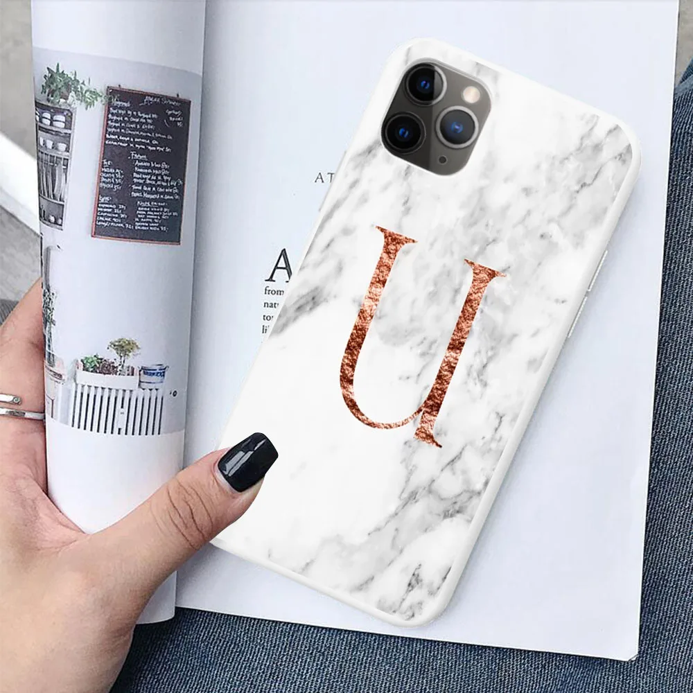 Начальная Буква A B конфетный белый мягкий ТПУ чехол для iPhone 11 Pro MAX 6 7 8Plus XR XS X пользовательское имя сочетание белый чехол под мрамор