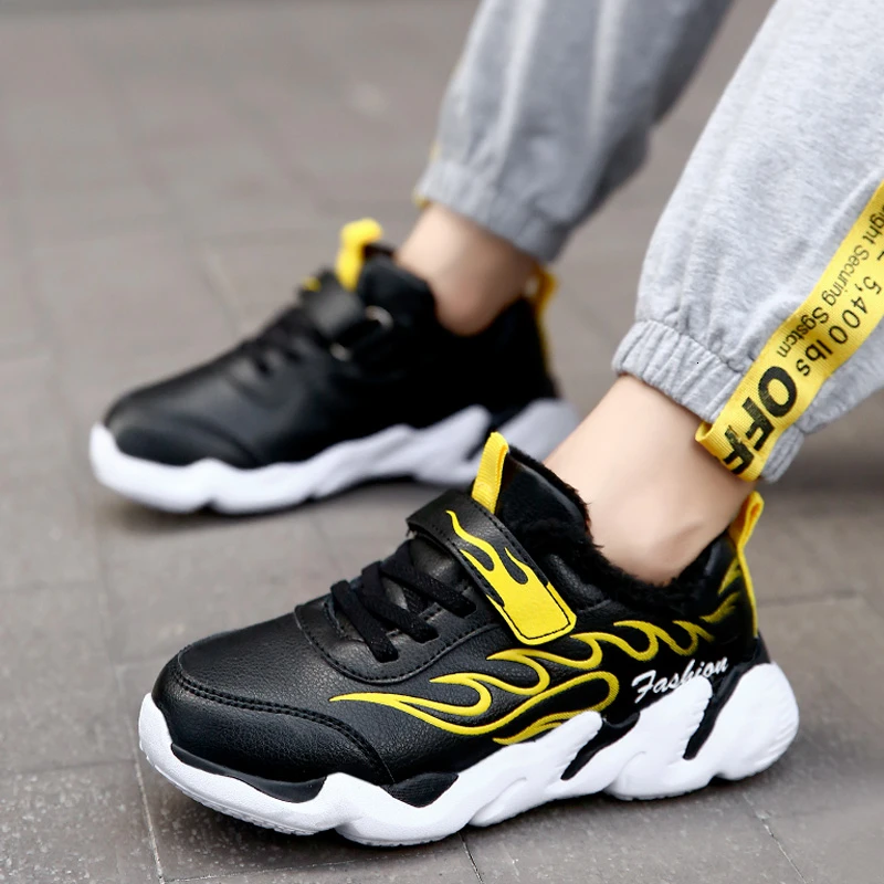 Зимние Детские кроссовки Детская водонепроницаемая кожаная спортивная обувь