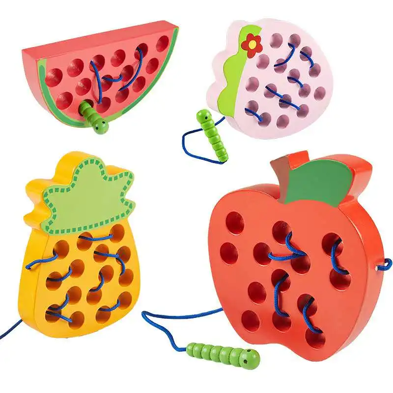 

Детская развивающая математическая игрушка Монтессори, веселая нить, деревянная игрушка в форме познавательного червя, есть фрукты, сыр, по...
