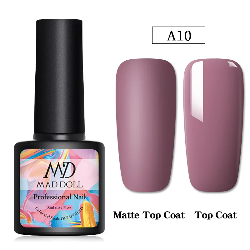 A10 2 бутылки 8 мл MAD DOLL УФ-гель для ногтей чистый цвет и Блестящие Блестки долговечный впитывающий Гель-лак для нейл-арта - Цвет: A10