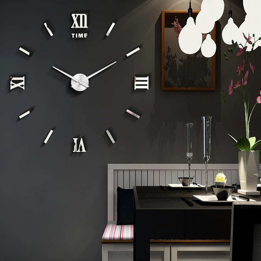 

3D DIY Wall Clock Frameless Large Modern Art Wall Clock Home Decoration Mute Mirror Wall Acrylic Stickers for Living Room Bedroo