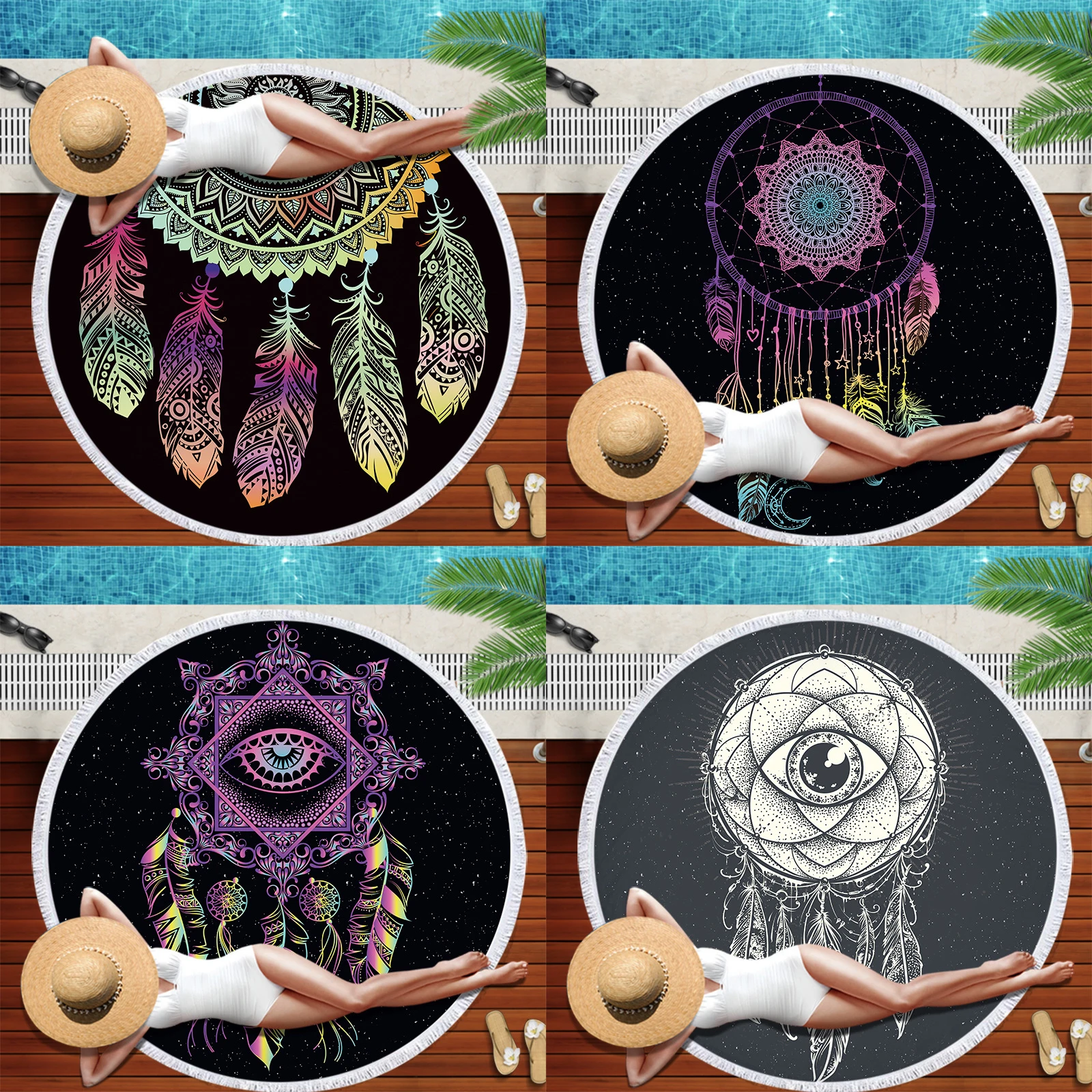 Лидер продаж женское пляжное полотенце с мандалой цветное круглое банное Ловец