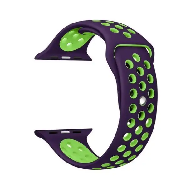 Силиконовый каучуковый ремешок для наручных часов Apple Watch, версии series1/2/3/4/5 резиновый браслет для наручных часов iwatch, ремешок 38 мм, 40 мм 42 44 мм - Цвет ремешка: purplegreen