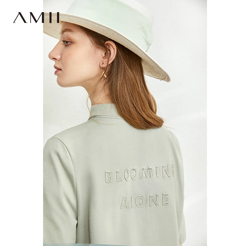 Женское платье поло AMII Minimalism однотонное свободное до колена с короткими рукавами